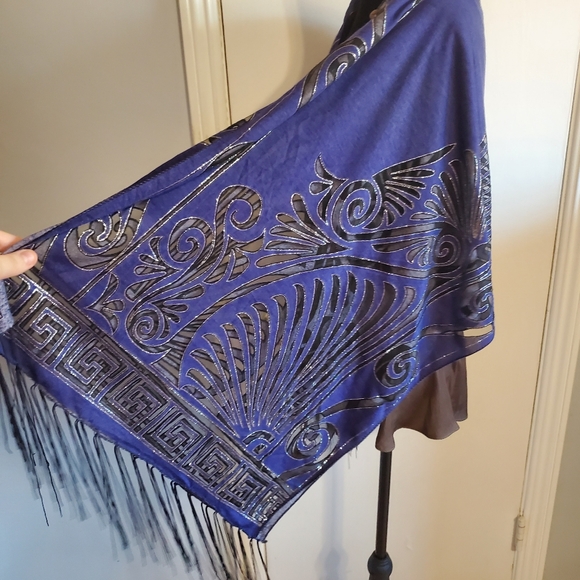 Unbranded Burnout Navy Metallic Silver Shawl Topper Scarf Multi wear Whimsigoth - Picture 10 of 11